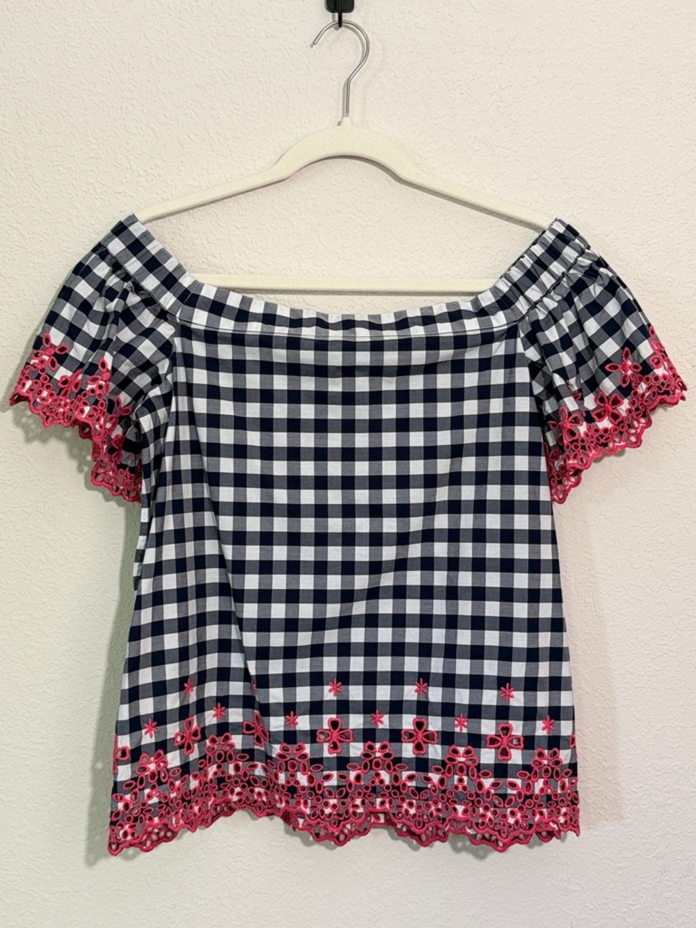 Draper James Dolly Check Eyelet Trim Off The Shoulder Top - M
